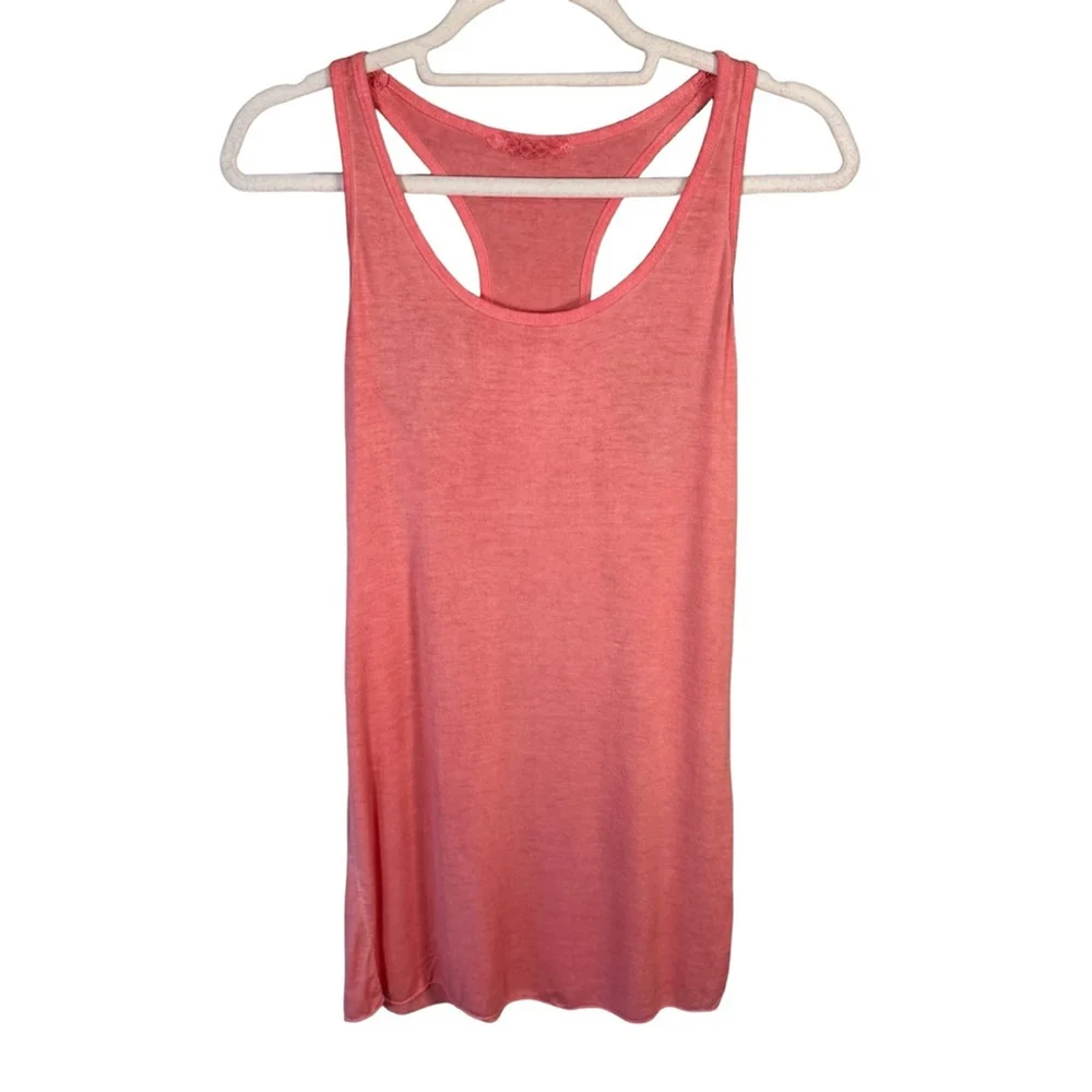 Boho Cottagecore Coral Floral Lace Tunic With Tank Size XS S Stretch Sheer - Picture 10 of 16